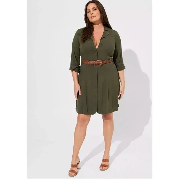 Torrid Olive Mini Rayon Slub Wrap Front Dress Size 4X NWT - Picture 2 of 11